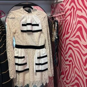 macgraw Cream and Black Lace Midi Dress